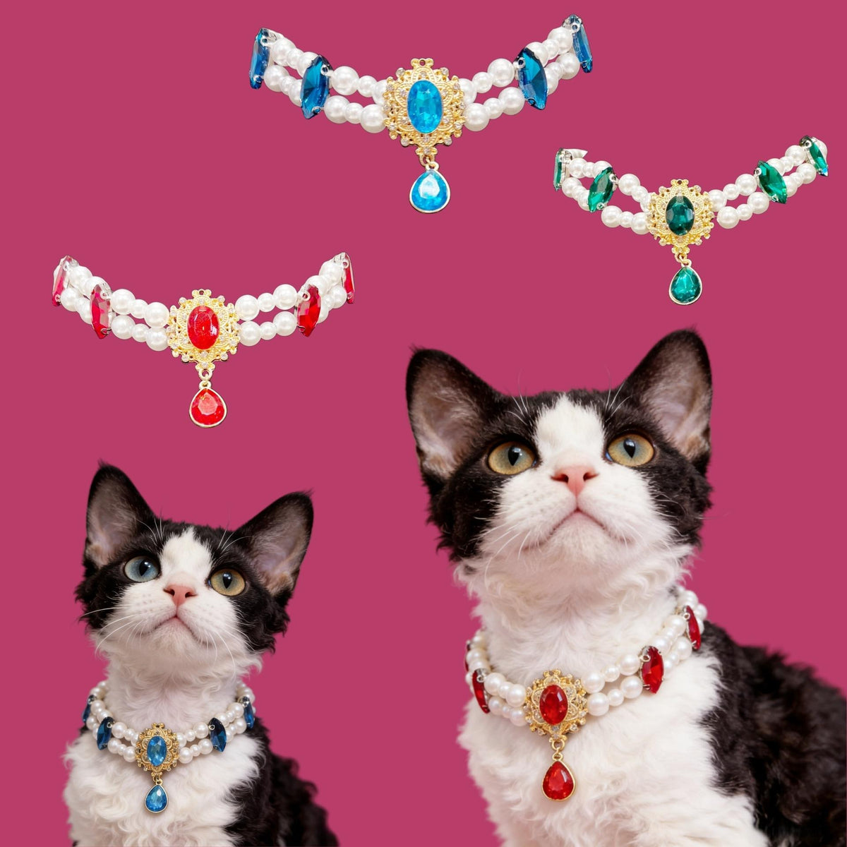 Vintage Gem Pearl Pet Necklace