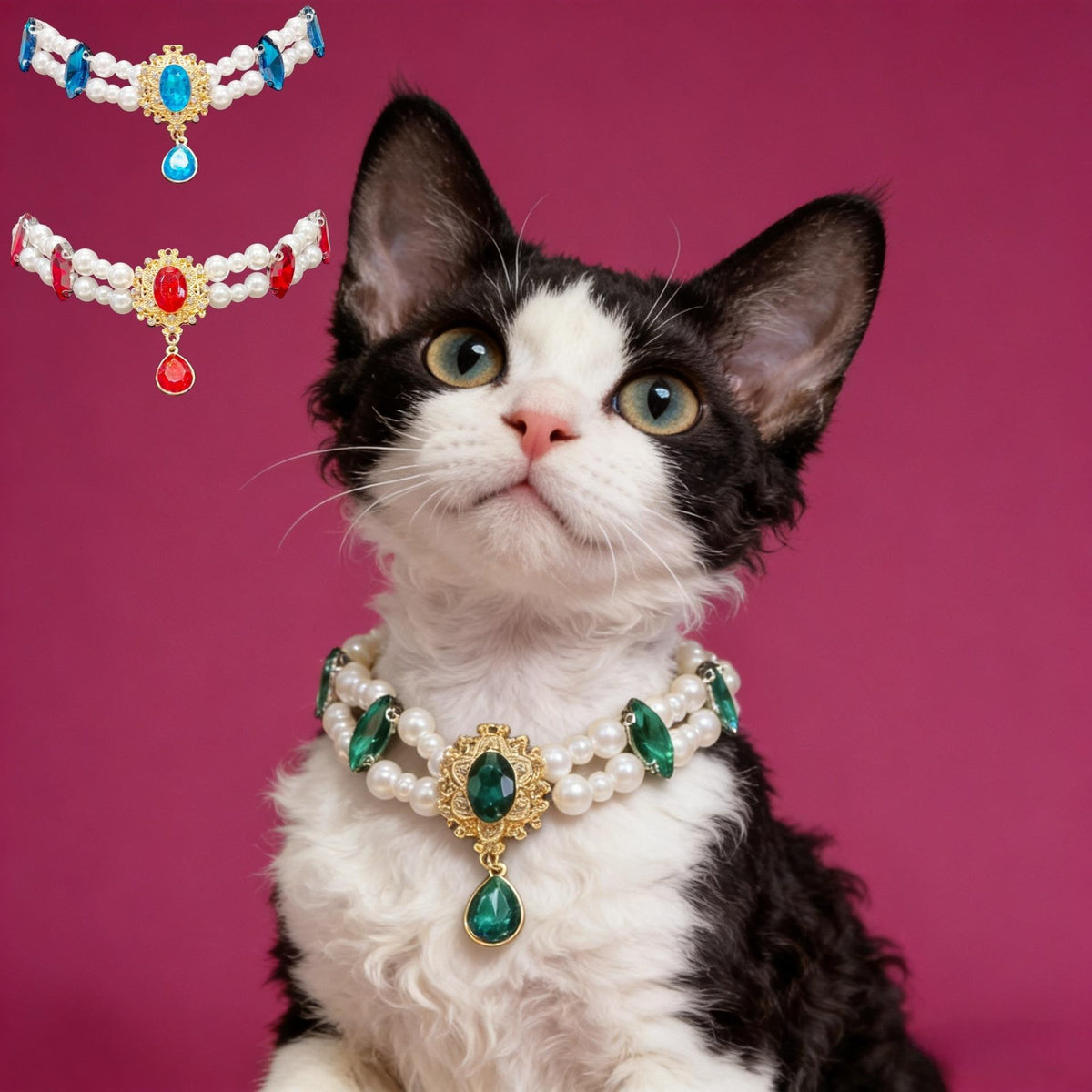 Vintage Gem Pearl Pet Necklace