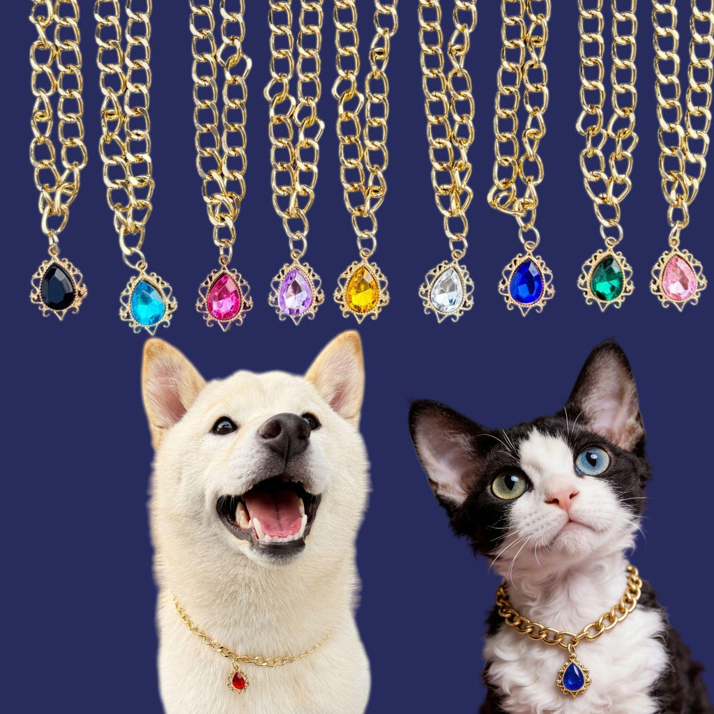 Pet Teardrop Gem Metal Chain Collar