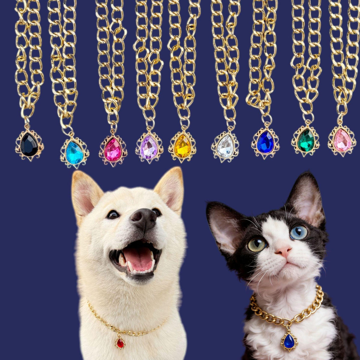 Pet Teardrop Gem Metal Chain Collar