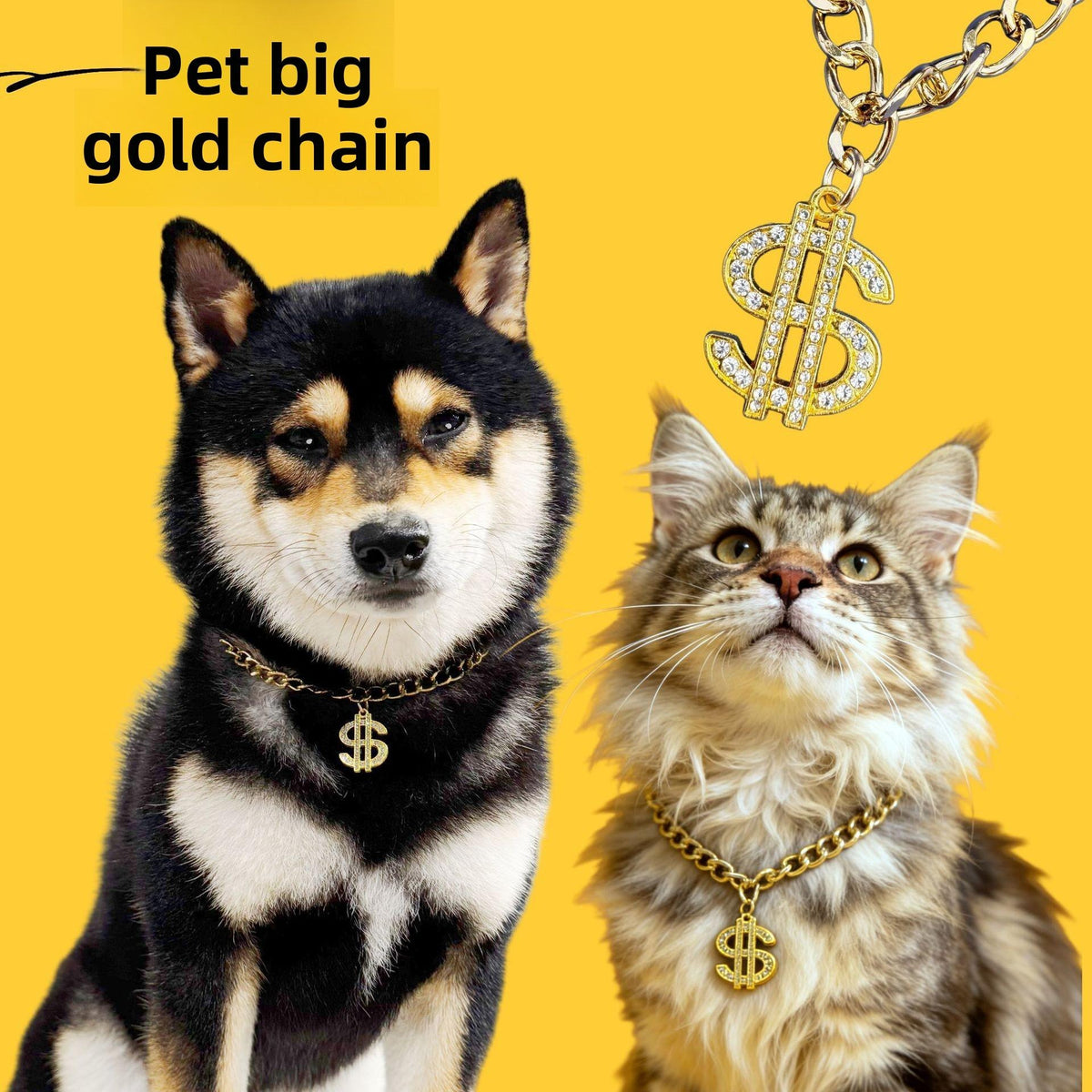 Pet Dollar Sign Gold Chain Necklace