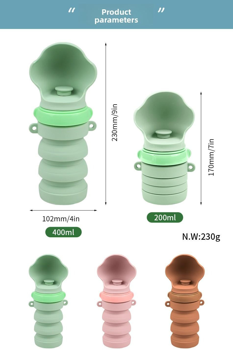 Collapsible Silicone Pet Water Bottle