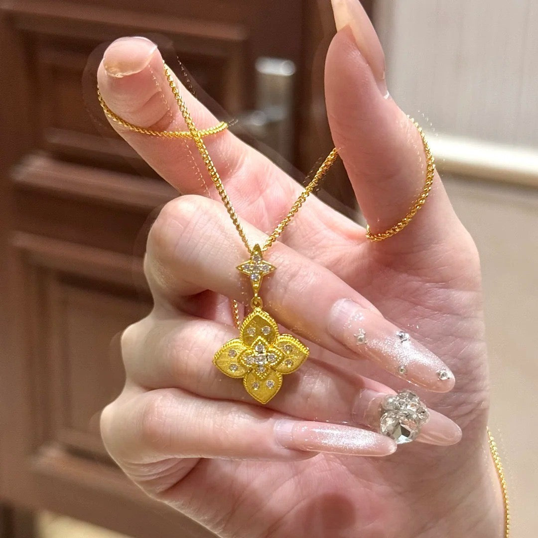 欧美宫廷风拉丝四叶草项链