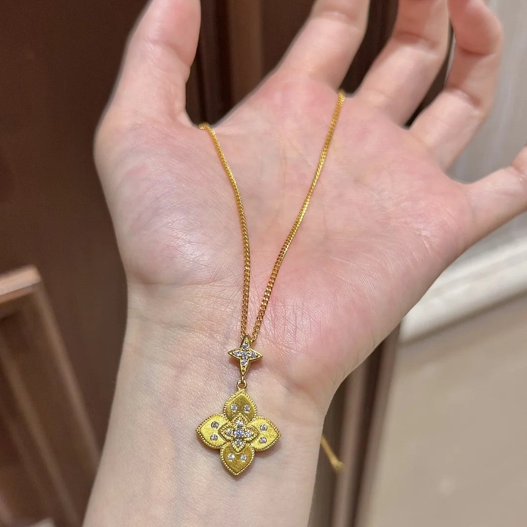 欧美宫廷风拉丝四叶草项链