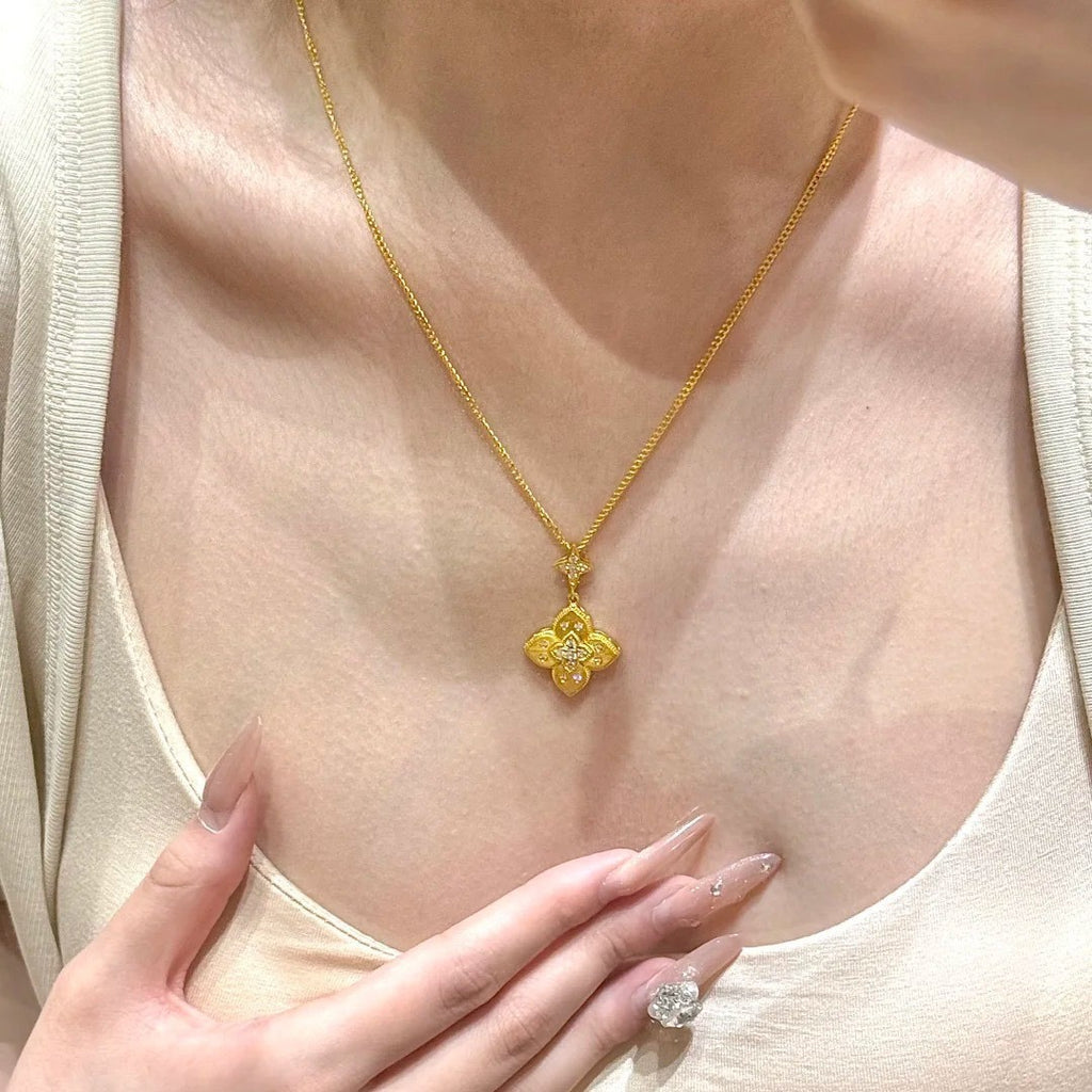 欧美宫廷风拉丝四叶草项链