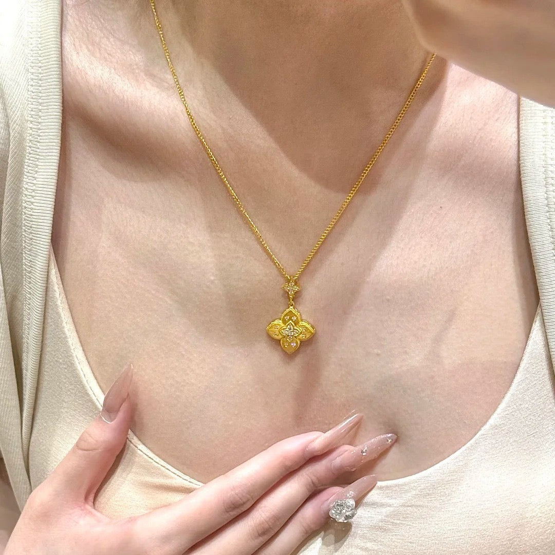 欧美宫廷风拉丝四叶草项链